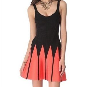 XS Herve Leger Orange and Black Dress Flare